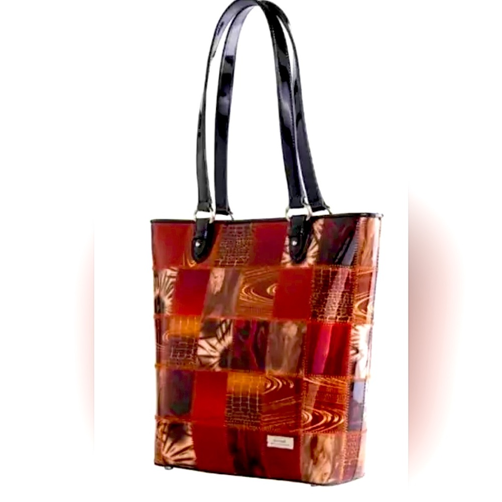 Serenade’s Beverly Hills Collection New Patent Leather Patch Tote Handbag.